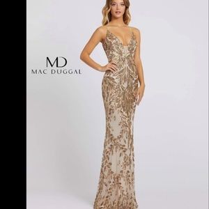 Mac Duggal sequin gold gown dress 10 style 5107